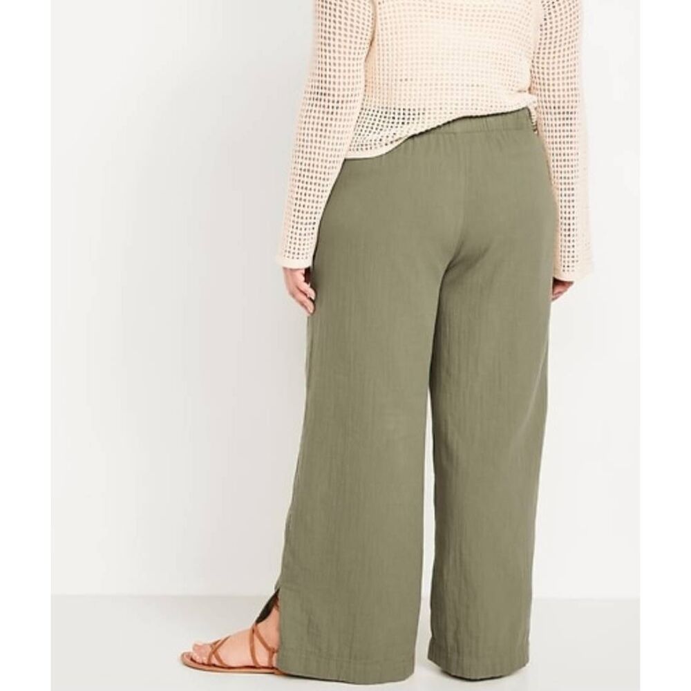 Old Navy Pants Women's Large Green Olive High Waisted Gauze Super Wide Leg